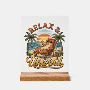 Relax & Unwind Chat de Plage Design de Gravure Vin