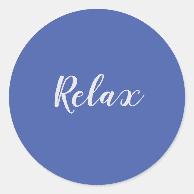 Relax word on blue classic round sticker (Front)
