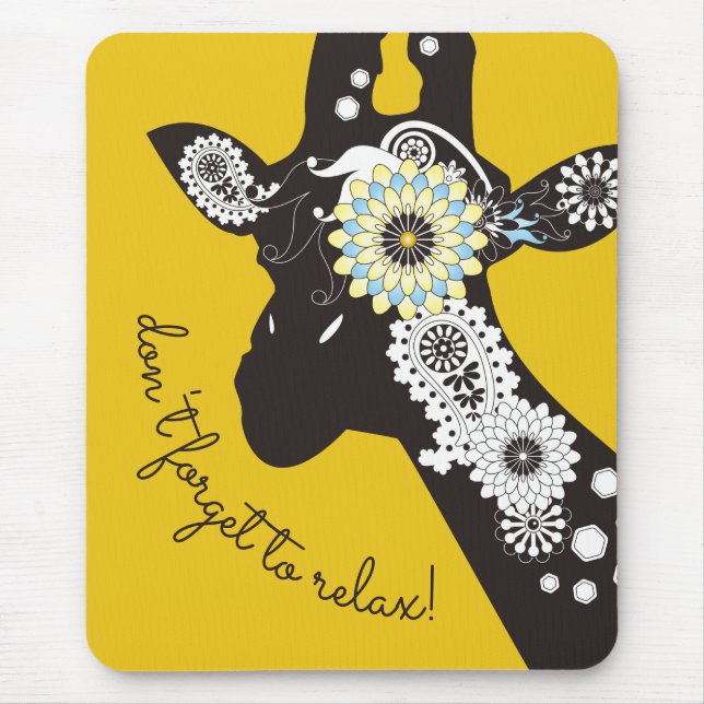 Relax - Yellow Funky Cool Giraffe Mouse Pad (Front)