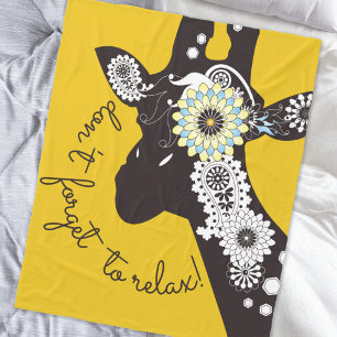 Relax - Yellow Funky Funny Giraffe Fleece Blanket