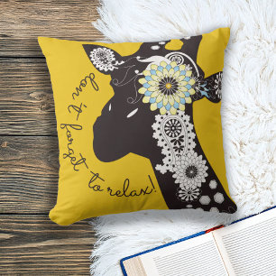 Relax Yellow Funky Funny Giraffe Throw Pillow
