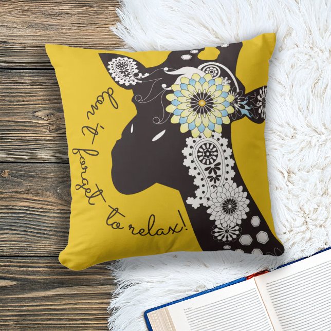 Relax Yellow Funky Funny Giraffe Throw Pillow (Creator Uploaded)