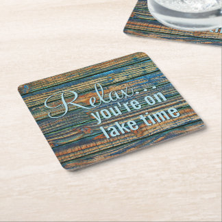 Relax You Are On Lake Time Quote Square Paper Coaster