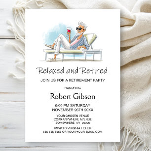 Relaxed and Retired Sun Lounge Man Retirement Invitation