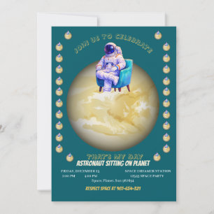 Relaxed Astronaut Sitting on Planet Invitation