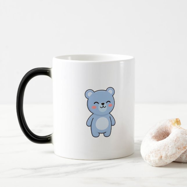 Relaxed Bear Minimal Kawaii Style Magic Mug (With Donut)