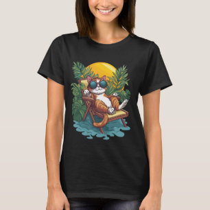 Relaxed Cat In Tropical Setting Summer T-Shirt