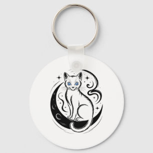 Relaxed Cat Lotus Flower Yoga Meditation Tee Keychain
