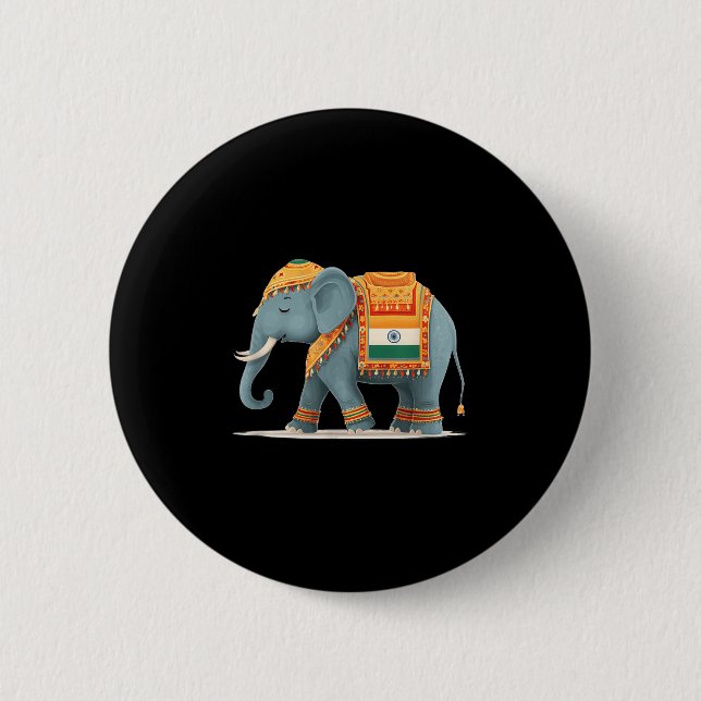 Relaxed Elephant In Indian Colours Costume  2 Inch Round Button (Front)