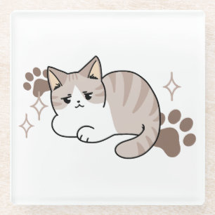 Relaxed & Lazy Vibes for Cat Lovers Design Glass Coaster