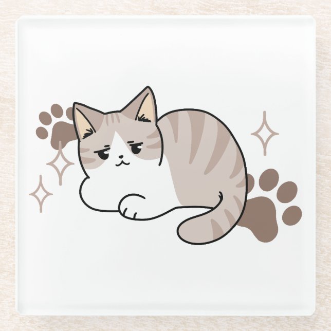 Relaxed & Lazy Vibes for Cat Lovers Design Glass Coaster (Front)