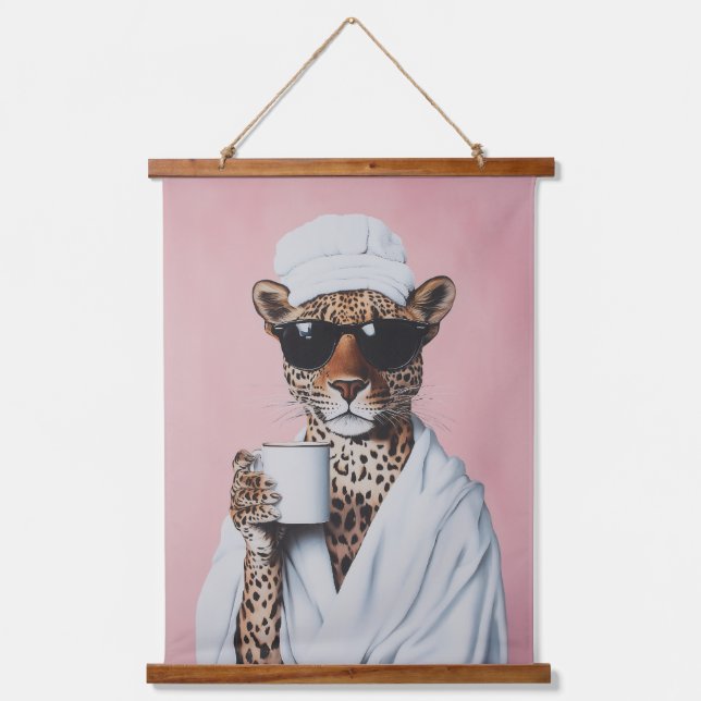Relaxed Leopard Morning Vibes Hanging Tapestry (Front)