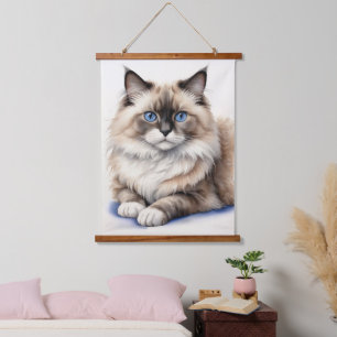 Relaxed Ragdoll Cat Illustration Cozy Pet Hanging Tapestry