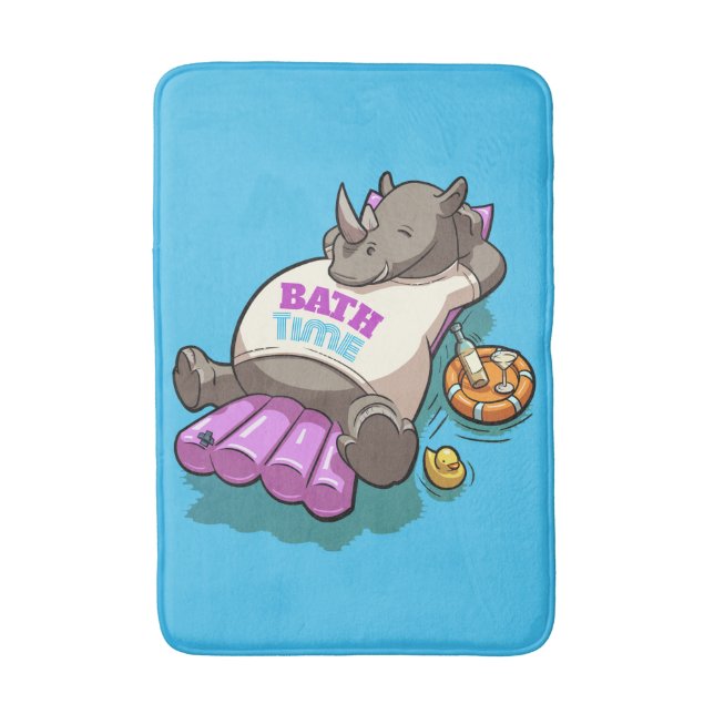 Relaxed Rhino Bath Time Funny Cartoon Character Mat (Front Vertical)