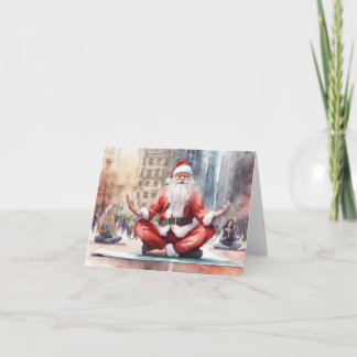 Relaxed Santa doing Yoga in City Holiday Card