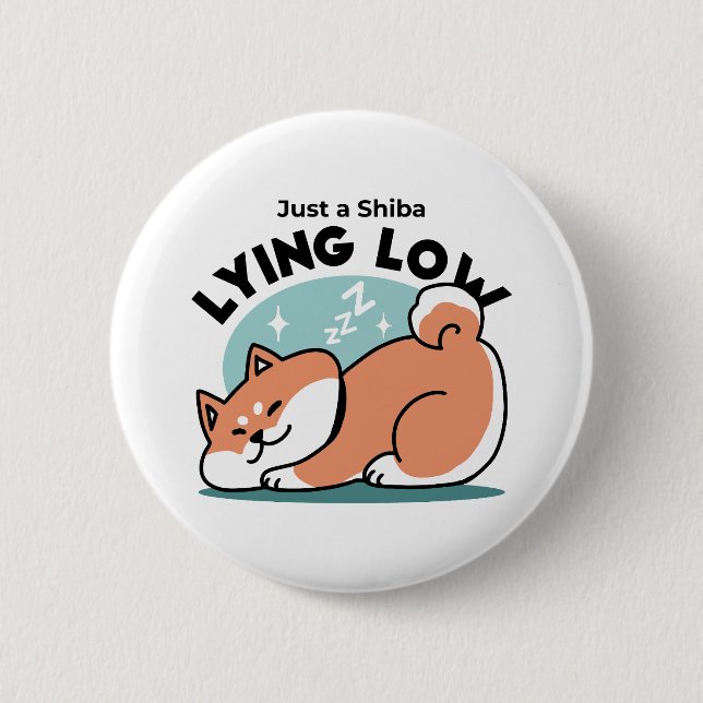 Relaxed Shiba Inu Art: Just a Shiba Lying Low 2 Inch Round Button (Front)
