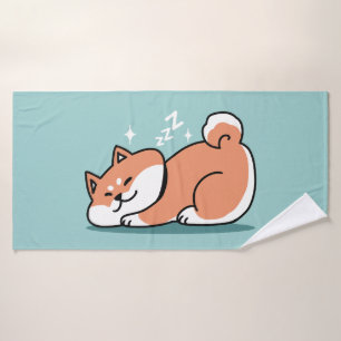 Relaxed Shiba Inu Art: Just a Shiba Lying Low Bath Towel