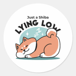 Relaxed Shiba Inu Art: Just a Shiba Lying Low Classic Round Sticker
