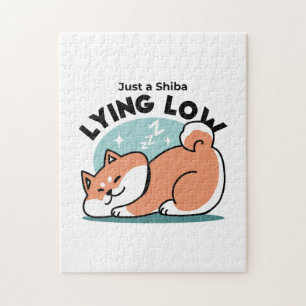 Relaxed Shiba Inu Art: Just a Shiba Lying Low Jigsaw Puzzle