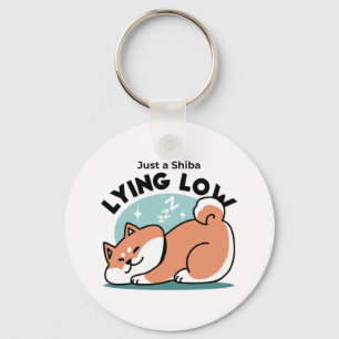 Relaxed Shiba Inu Art: Just a Shiba Lying Low Keychain