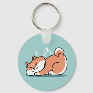 Relaxed Shiba Inu Art: Just a Shiba Lying Low Keychain