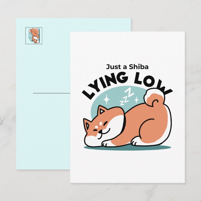 Relaxed Shiba Inu Art: Just a Shiba Lying Low Postcard (Front/Back)