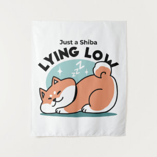 Relaxed Shiba Inu Art: Just a Shiba Lying Low Tapestry