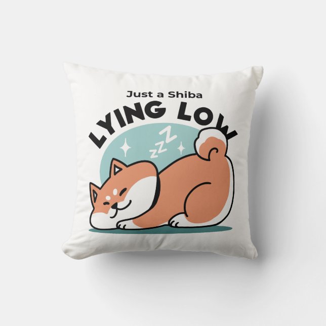 Relaxed Shiba Inu Art: Just a Shiba Lying Low Throw Pillow (Front)