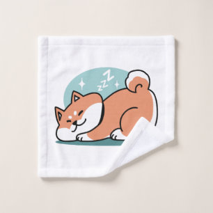 Relaxed Shiba Inu Art: Just a Shiba Lying Low Wash Cloth