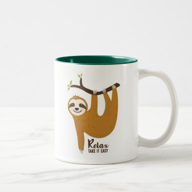 Relaxed Sloth background Two-Tone Coffee Mug (Right)