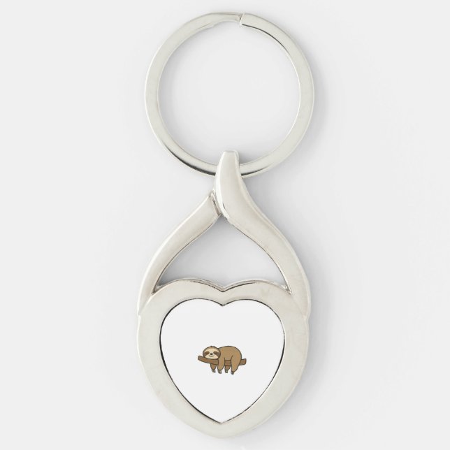 Relaxed Sloth on Branch Retro Logo Classic T-Shirt Keychain (Front)