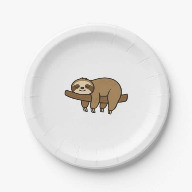 Relaxed Sloth on Branch Retro Logo Classic T-Shirt Paper Plate (Front)