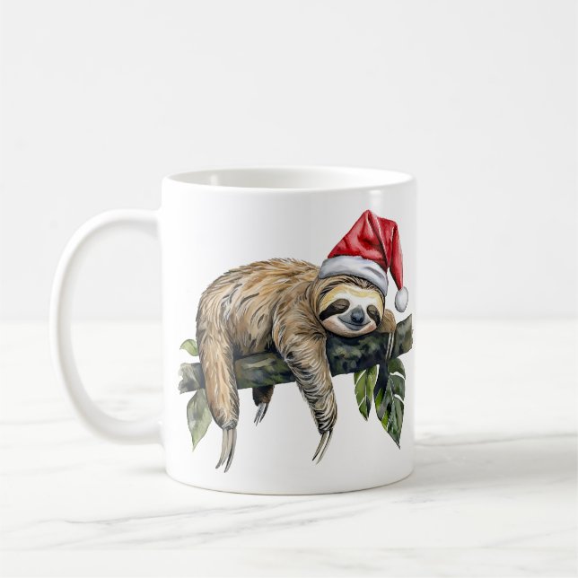 Relaxed Sloth with a Christmas hat 1 Coffee Mug (Left)