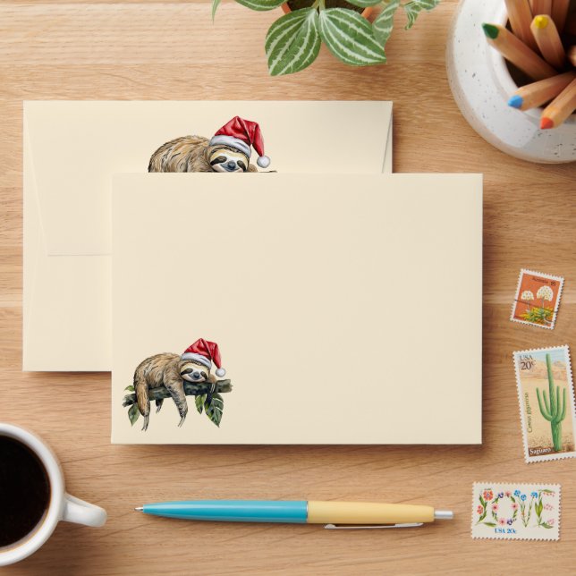 Relaxed Sloth with a Christmas hat 1 Envelope (Desk)