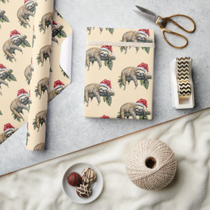 Relaxed Sloth with a Christmas hat 1 Wrapping Paper
