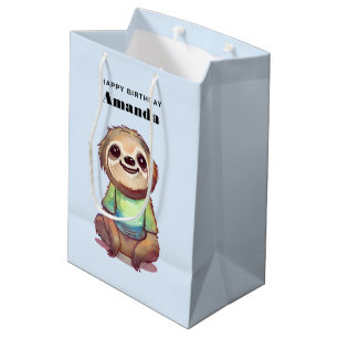 Relaxed Smiling Sloth sitting Cross-Legged Medium Gift Bag
