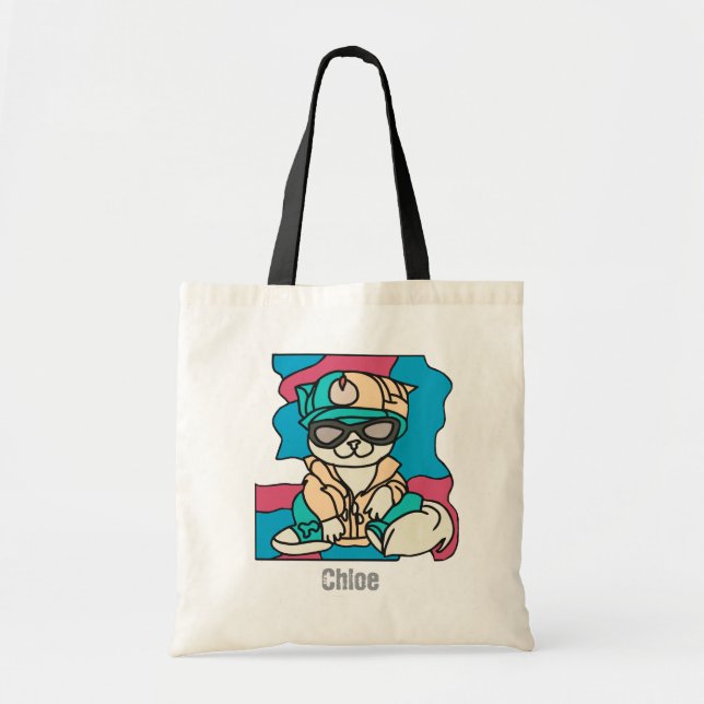 Relaxed Street Retro Cat  | Funny Tote Bag (Front)