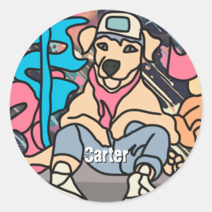 Relaxed Street Retro Dog   Funny Classic Round Sticker