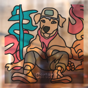 Relaxed Street Retro Dog   Funny Window Cling
