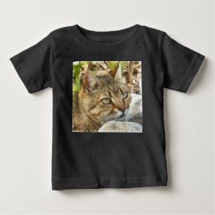 Relaxed Tabby Cat Resting In Garden Pencil Sketch Baby T-Shirt