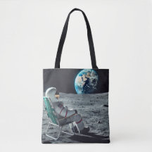 Relaxing Astronaut Tote Bag - Moon View