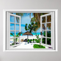 Relaxing Beach and Ocean Faux Window View