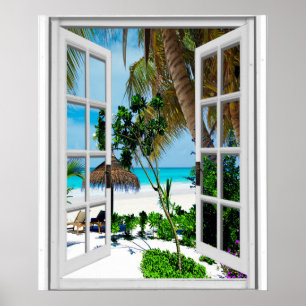 Relaxing Beach Artificial Window View Poster