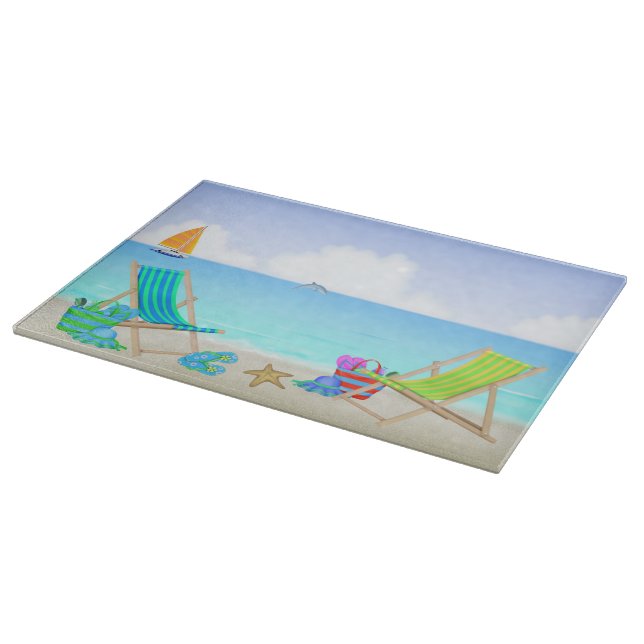 Relaxing Beach Glass Cutting Board (15"x11") (Corner)