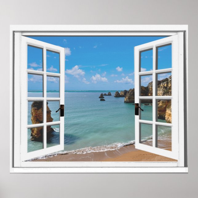 Relaxing Beach Ocean View Faux Window Poster (Front)