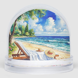 Relaxing Beach Scene with Lounge Chair Snowglobe