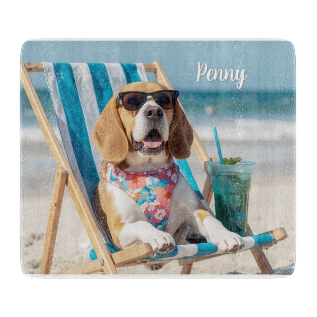 Relaxing Beagle Personalized Cutting Board (Front)