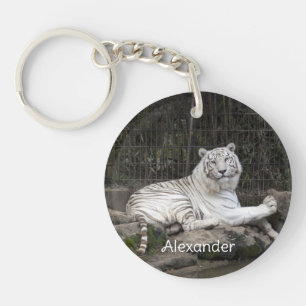 Relaxing Bengal White Tiger Photography Keychain