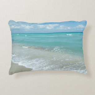Relaxing Blue Beach Ocean Landscape Nature Scene Decorative Pillow