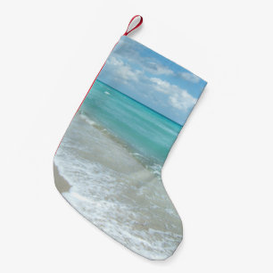 Relaxing Blue Beach Ocean Landscape Nature Scene Small Christmas Stocking